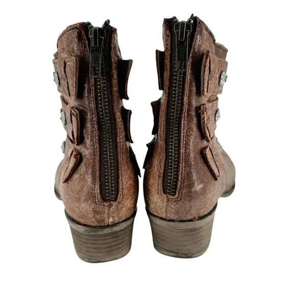 Circle G Corral Western Boots Studded Brown Leather Cowgirl Boots 7.5 Distressed - Picture 7 of 9